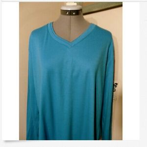 COMPLIMENTS Fancy V-neck T-shirt Top Plus 1X Blue
